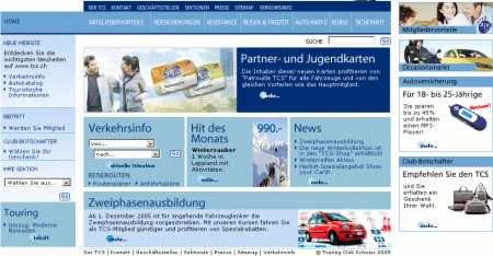TCS Homepage Ansicht mit Internet Explorer
