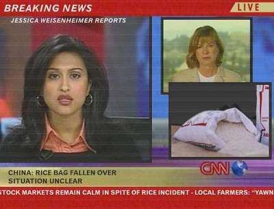 CNN: China - Rice Bag fallen over