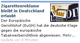 20 Minuten - Zigarrettenreklame bleibt in Deutschland erlaubt