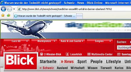 Screenshot blick.ch mit Malware-BannerAd