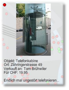 Verkauft: Telefonkabine an der Zähringerstrasse in Zürich