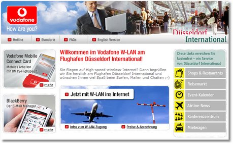 Welcome-Page WLAN Flughafen Düsseldorf