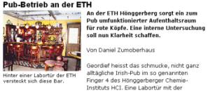 TA-Schlagzeile - Pub-Betrieb an der ETH